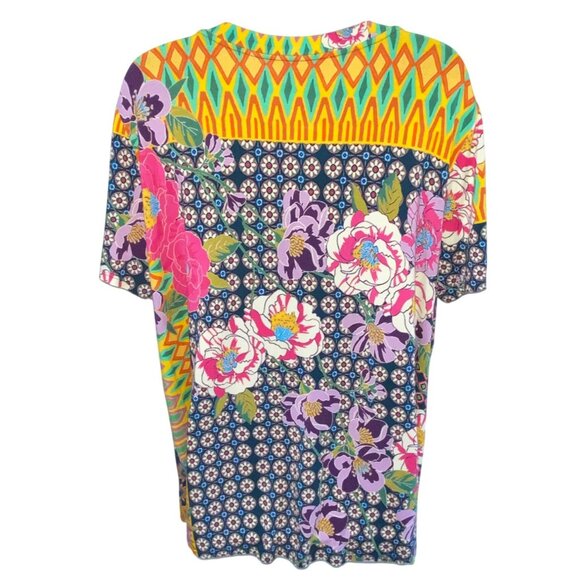 Johnny Was Maggie Crewneck Swing T-Shirt Multicolor Floral Patchwork Print XL - Picture 3 of 9